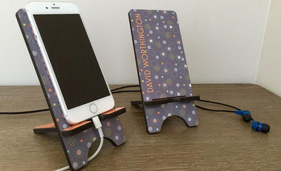 Personalized Cell Phone Stands - Aqua Pattern