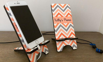 Personalized Cell Phone Stands - Chevron Pattern - Qualtry Personalized Gifts