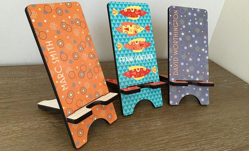 Personalized Cell Phone Stands - Aqua Pattern - Qualtry