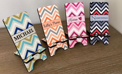 Personalized Cell Phone Stands - Chevron Pattern - Qualtry Personalized Gifts