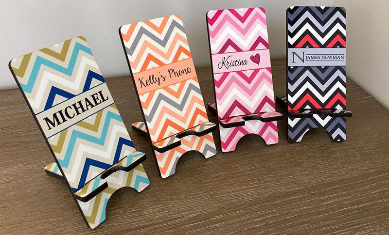 Personalized Cell Phone Stands - Chevron Pattern - Qualtry Personalized Gifts