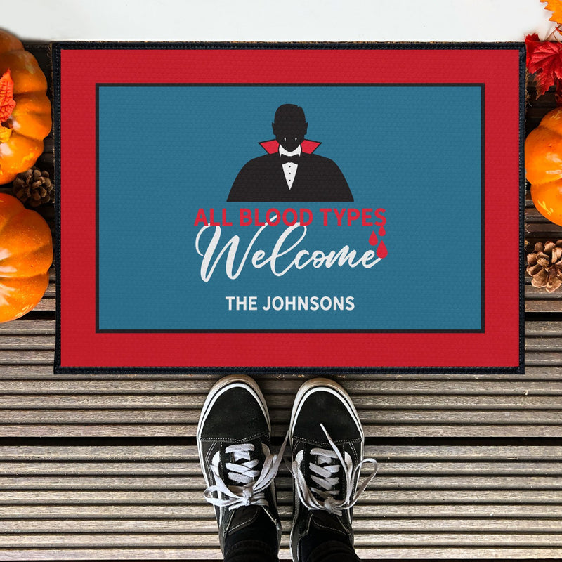 Personalized All Blood Types Welcome Halloween Door Mats