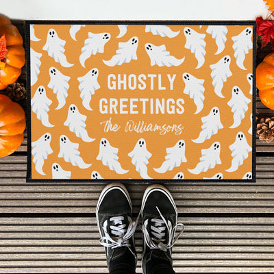 Personalized Ghostly Greetings Halloween Door Mats