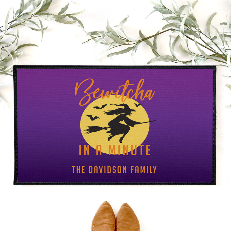 Personalized Bewitcha In a Minute Halloween Door Mats