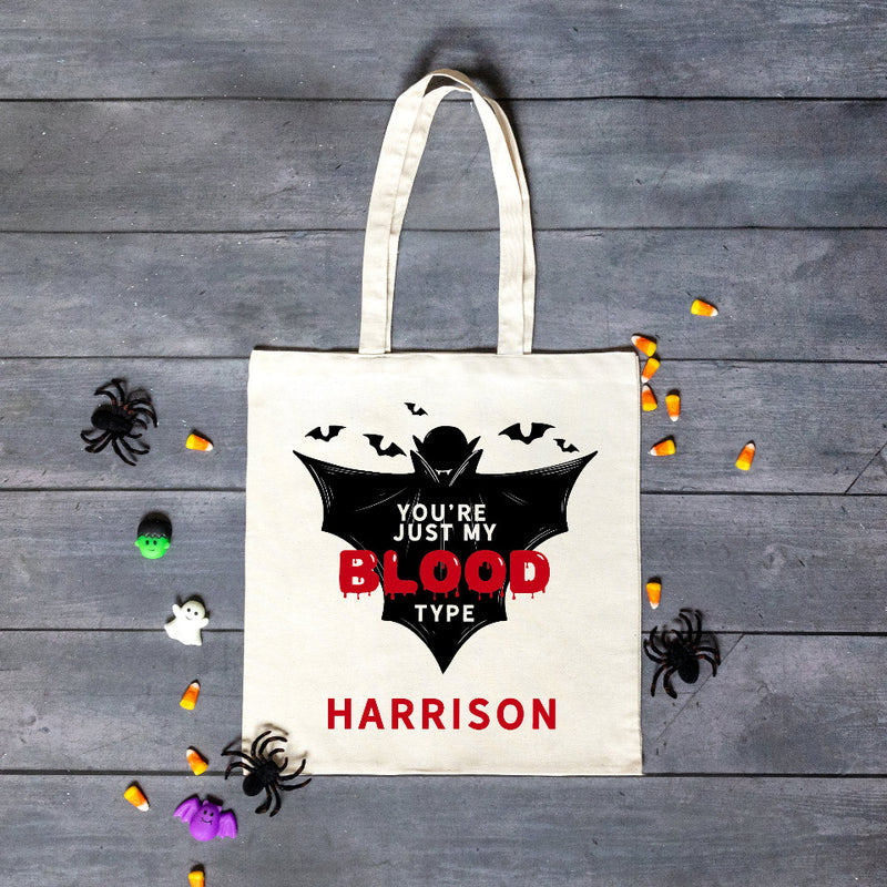 Personalized Just My Blood Type Halloween Tote Bag