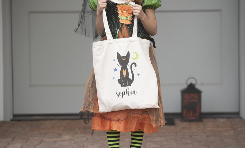 Personalized Halloween Cat Tote Bag