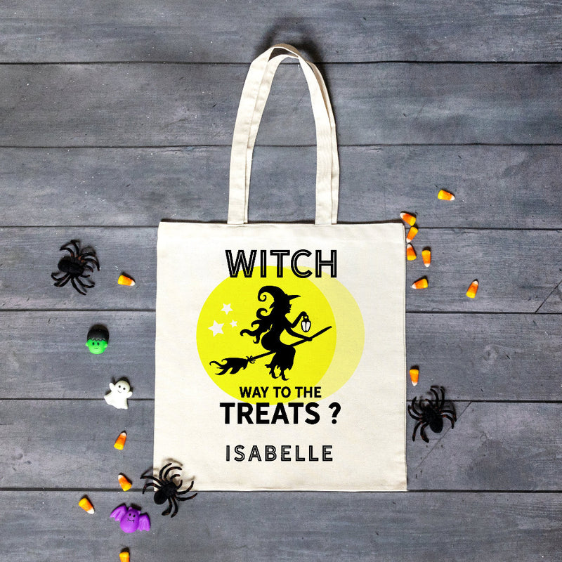 Personalized Witch Way to the Treats Halloween Tote Bag