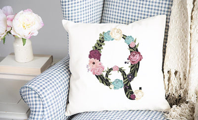 Floral Alphabet Throw Pillow Covers (Non-Personalized)