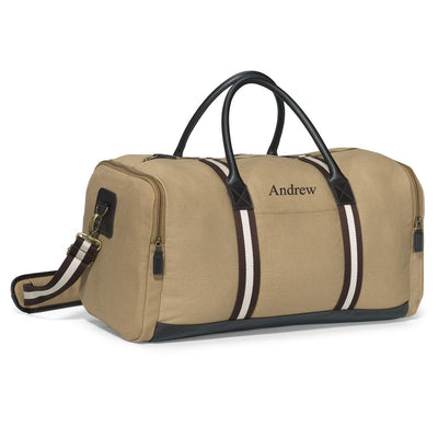 Personalized Khaki Duffle Bag - Heavy Canvas Gym Bag - - JDS
