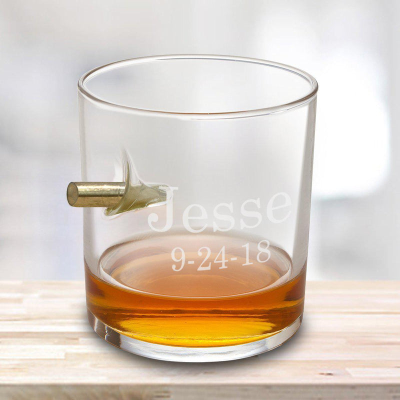Personalized Bullet Whiskey Glass - Lowball Whiskey Glass - 2lines - JDS