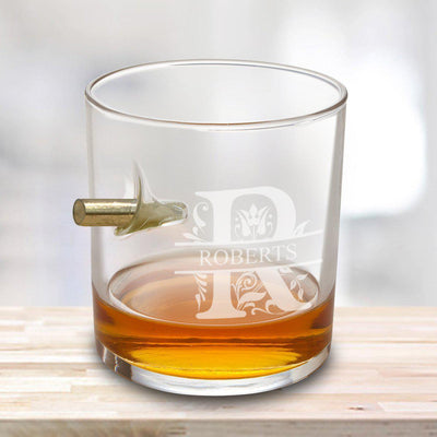 Personalized Bullet Whiskey Glass - Lowball Whiskey Glass - Filigree - JDS