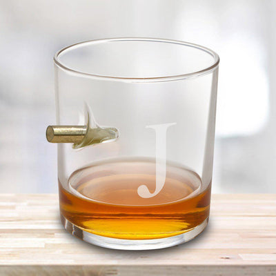 Personalized Bullet Whiskey Glass - Lowball Whiskey Glass - initial - JDS