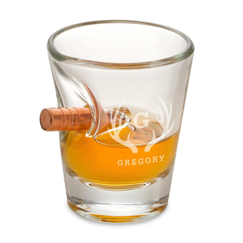Personalized Bullet Shot Glass - 1.5 oz. - Antlers - JDS