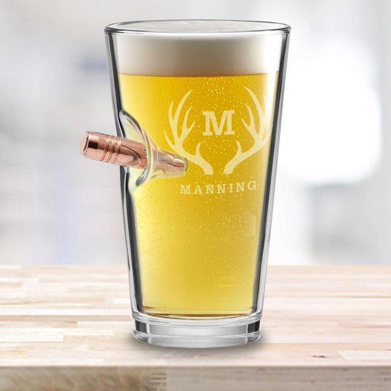 Personalized Bullet Pint Glass - 16oz - Antlers - JDS