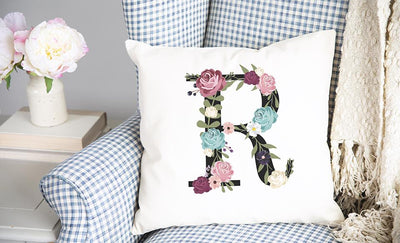 Floral Alphabet Throw Pillow Covers (Non-Personalized)