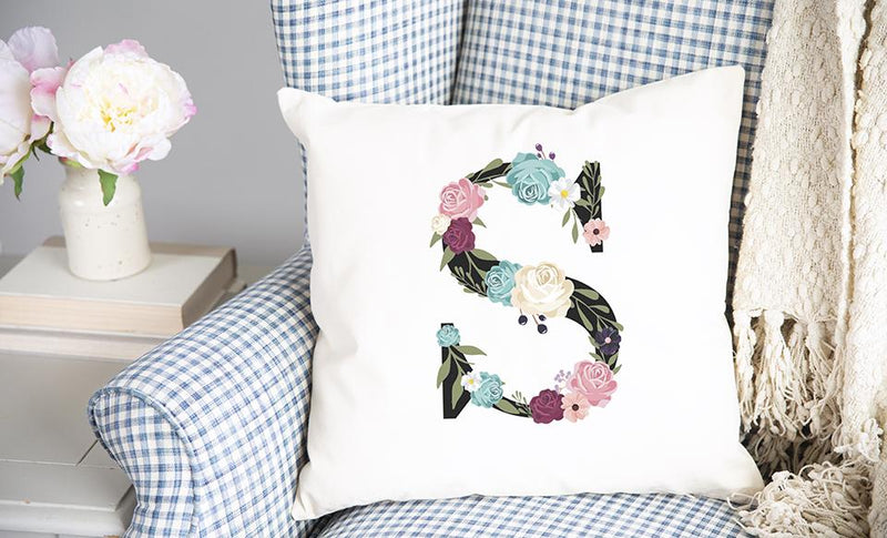 Floral Alphabet Throw Pillow Covers (Non-Personalized)