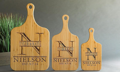 Personalized Handled Bamboo Serving Boards - Classic Designs