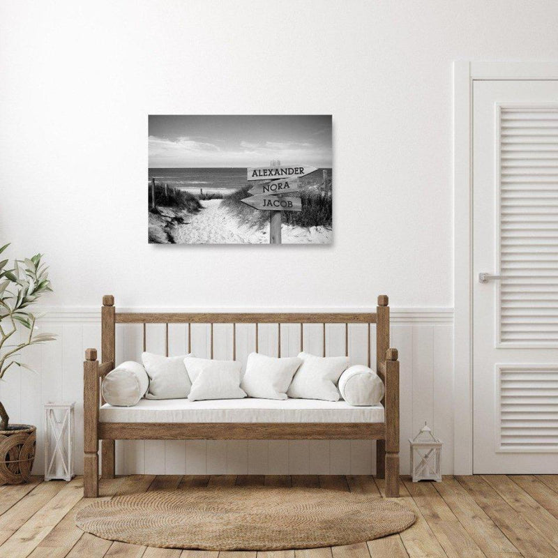 Personalized Sandy Beach Canvas Print with Family Names (Multiple Sizes)