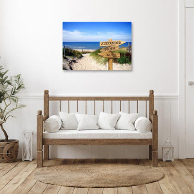 Personalized Sandy Beach Canvas Print with Family Names (Multiple Sizes)