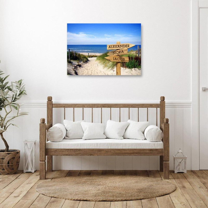 Personalized Sandy Beach Canvas Print with Family Names (Multiple Sizes)