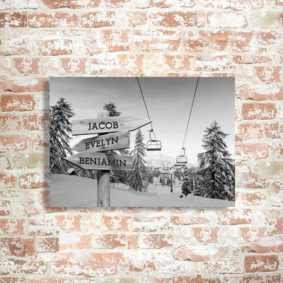 Personalized Ski Lift Canvas Print with Family Names (Multiple Sizes)