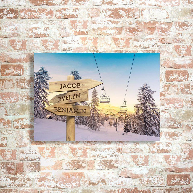 Personalized Ski Lift Canvas Print with Family Names (Multiple Sizes)