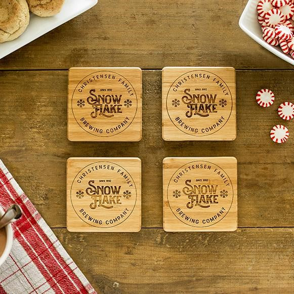 Personalized Christmas Bamboo Coasters - Set of 4