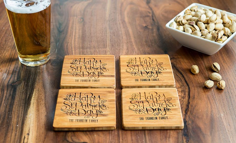 Personalized St. Patrick’s Day Bamboo Coasters – Set of Four