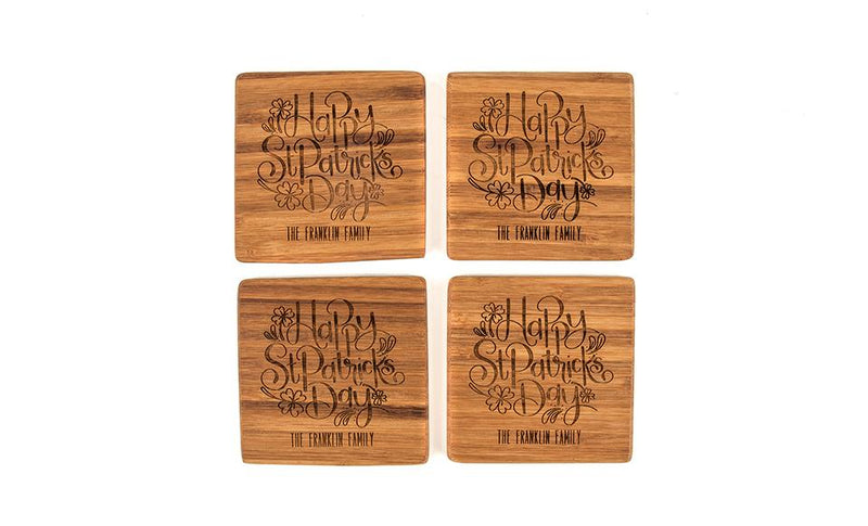 Personalized St. Patrick’s Day Bamboo Coasters – Set of Four