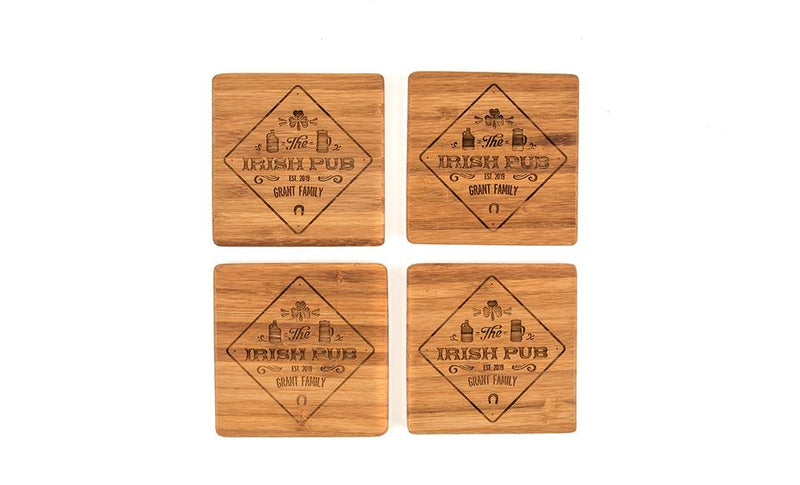 Personalized St. Patrick’s Day Bamboo Coasters – Set of Four