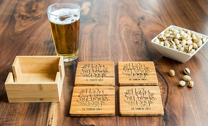 Personalized St. Patrick’s Day Bamboo Coasters – Set of Four