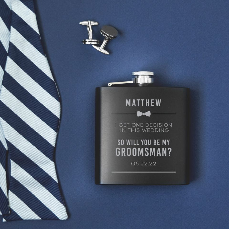 Personalized Groomsmen Proposal Black Matte Flask