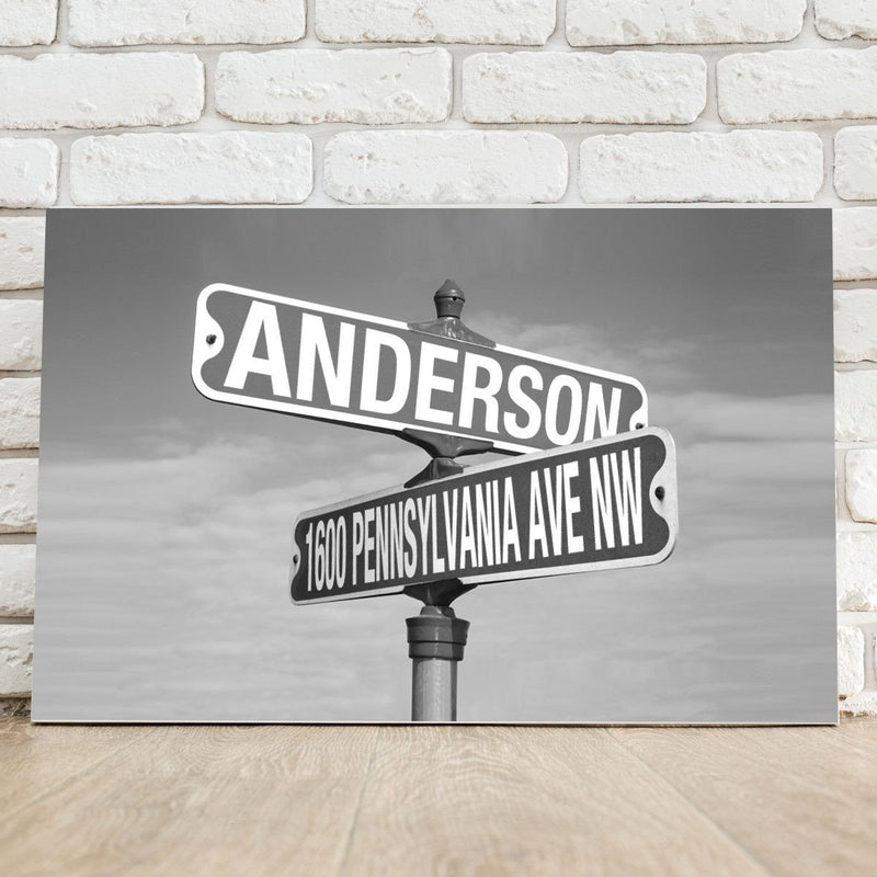 Personalized Black and White Intersection Street Sign - Canvas - - JDS