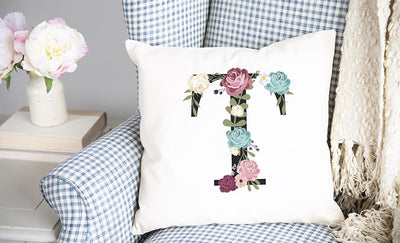 Floral Alphabet Throw Pillow Covers (Non-Personalized)