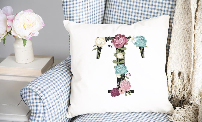 Floral Alphabet Throw Pillow Covers (Non-Personalized)