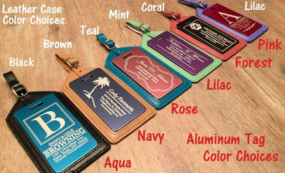 Personalized Aluminum Luggage Tags with Genuine Leather Casing