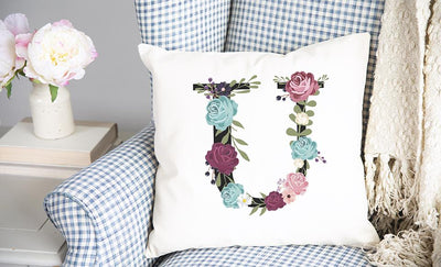 Floral Alphabet Throw Pillow Covers (Non-Personalized)