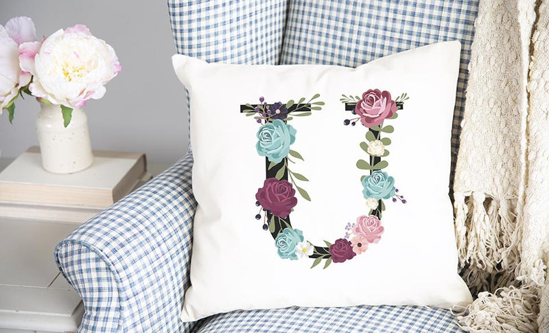 Floral Alphabet Throw Pillow Covers (Non-Personalized)