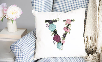 Floral Alphabet Throw Pillow Covers (Non-Personalized)