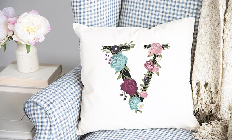 Floral Alphabet Throw Pillow Covers (Non-Personalized)