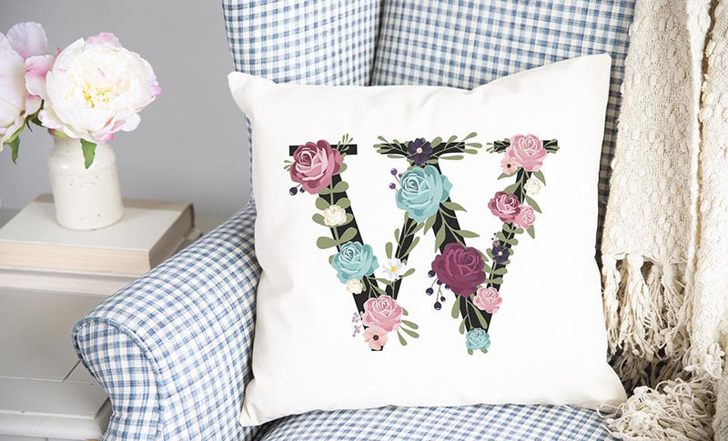 Floral Alphabet Throw Pillow Covers (Non-Personalized)