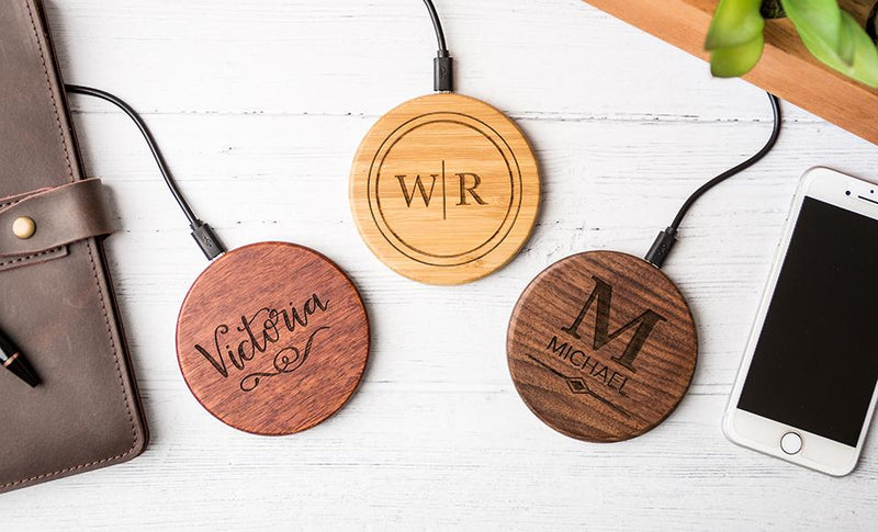Personalized Wooden Wireless Cell Phone Chargers