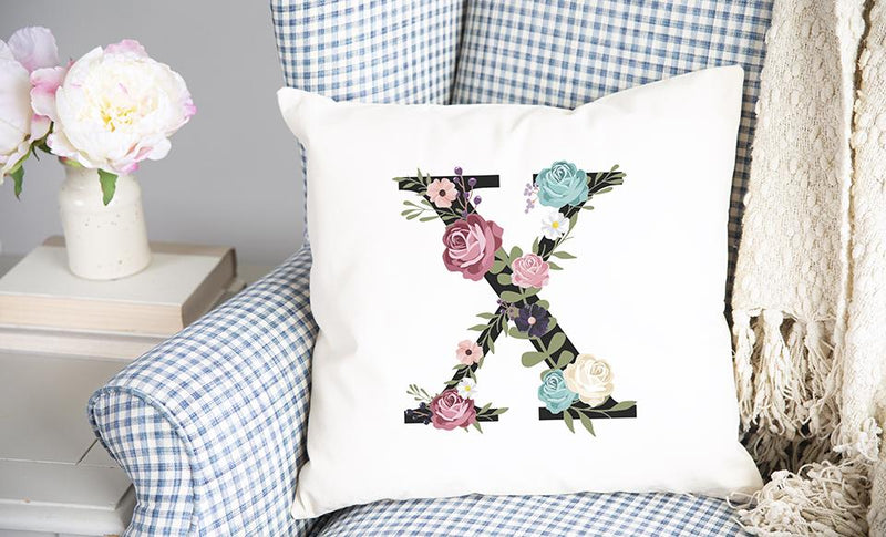 Floral Alphabet Throw Pillow Covers (Non-Personalized)