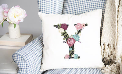 Floral Alphabet Throw Pillow Covers (Non-Personalized)