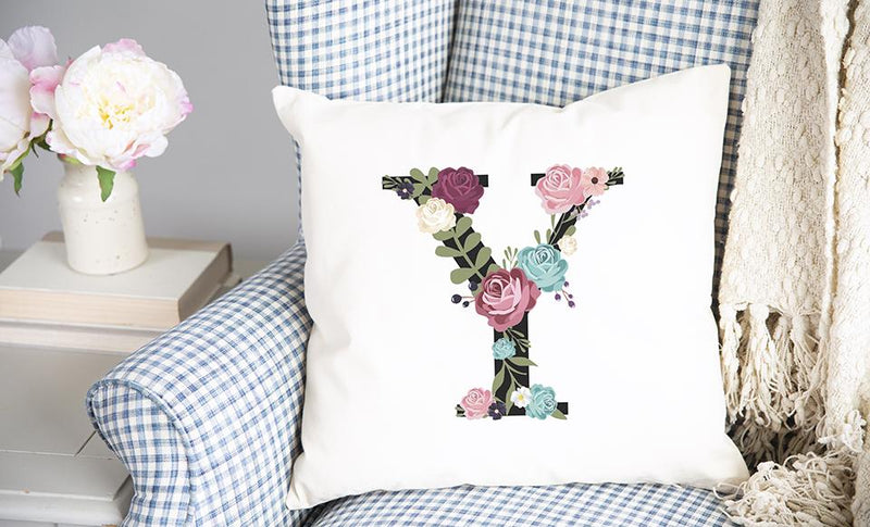 Floral Alphabet Throw Pillow Covers (Non-Personalized)