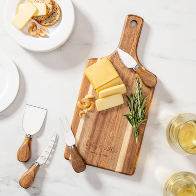 Personalized Acacia Serving Board With 4 Piece Knife Set