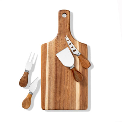Personalized Acacia Serving Board With 4 Piece Knife Set