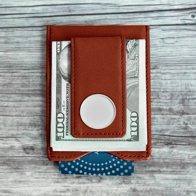 Personalized Monogram Brown Leather Wallets and Money Clip
