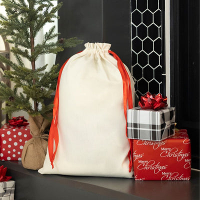 Personalized Merry and Bright Christmas Drawstring Santa Gift Bags