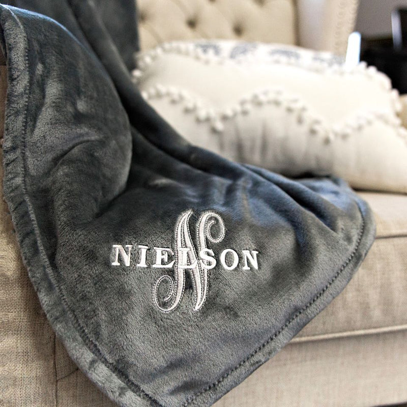 Personalized Embroidered Minky Touch Blankets - Gray / Neilson - Qualtry